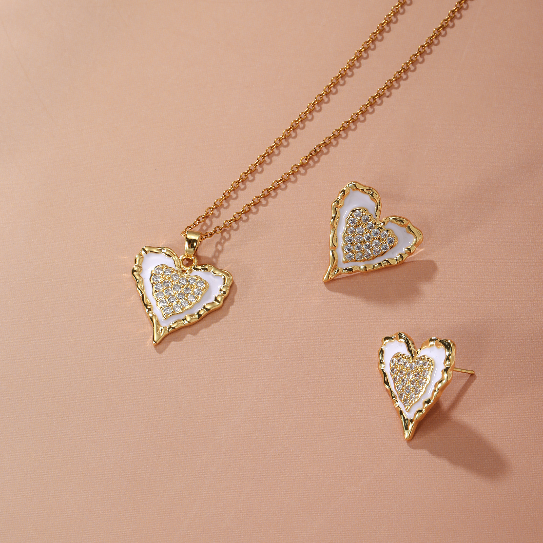 Peach Heart Two-Piece Necklace & Earrings Set